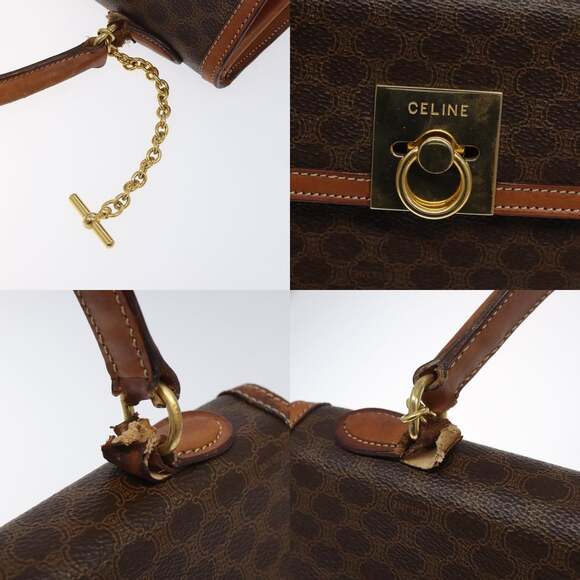 CELINE Macadam Canvas Hand Bag Pvc Leather Brown Gold - Picture 11 of 13